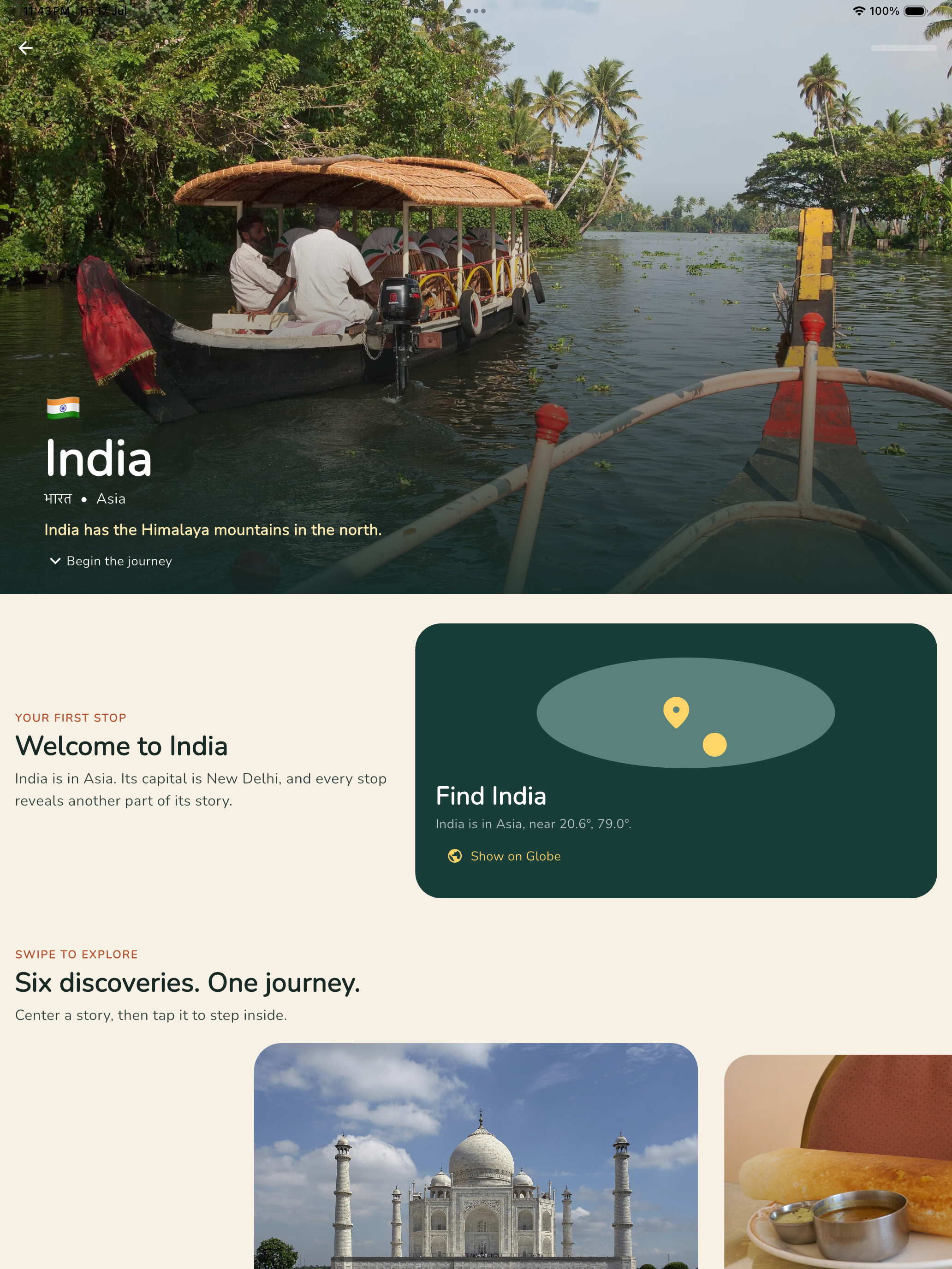 iWorldGlobe country learning experience on iPad