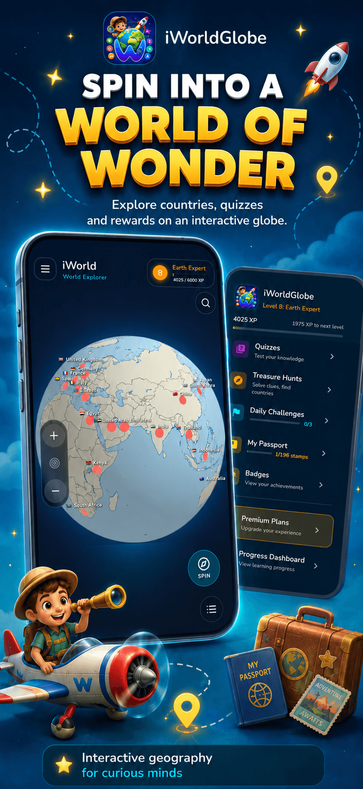 iWorldGlobe interactive globe with country markers
